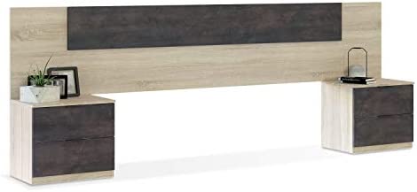 13Casa Priscilla S04 Tête de lit et Tables de Chevet Chêne/Rouille 247 x 38 x 95 cm Fiche Technique et Prix au Maroc