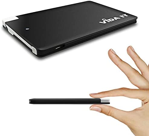 Vida IT vCard 2500mAh Power Bank USB Batterie Externe Mince Chargeur Portable de Voyage avec Câble Intégré & Adaptateurs Compatible pour Android USB-C Ultra Fine Taille de Poche (Noir) Fiche Technique et Prix au Maroc