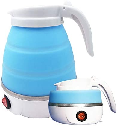 Gobesty Bouilloire de camping pliable, bouilloire pliable en silicone avec fond en acier inoxydable, 0,6 l, idéal pour le camping ou le voyage à moto (bleu clair) Fiche Technique et Prix au Maroc