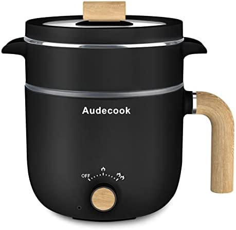 Audecook Marmite électrique, multicuiseur portable 1,5L pour faire sauter/mijoter/cuire à la vapeur, parfait pour nouilles/pâtes/œufs/soupe/marmite, antiadhésif, 250W/300W (avec cuiseur vapeur) Fiche Technique et Prix au Maroc