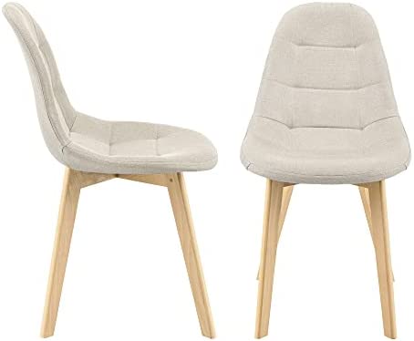 Lot de 2 Chaises de Salle à Manger Design Sièges Rembourrés Polyester Pieds en Bois de Hêtre 86 x 53 x 47 cm Beige Fiche Technique et Prix au Maroc
