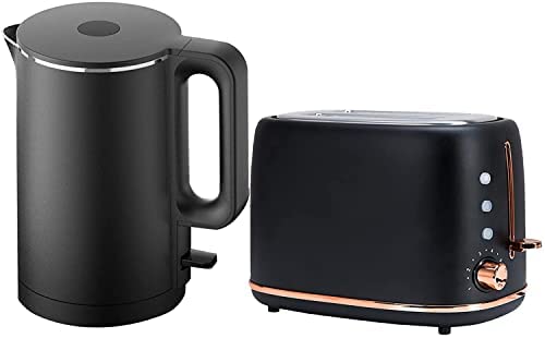 RENXR Ensembles Bouilloire Et Grille-Pain Noirs Grille-Pain Automatique À 2 Tranches Bouilloire Électrique 1,8 L Faire du Pain Grillé À La Machine À Déjeuner Fiche Technique et Prix au Maroc