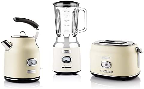 Westinghouse Retroline Set petit-déjeuner blanc, grille-pain, blender et bouilloire 1,7 l et filtre anti-calcaire, deux grille-pain fente grille réchauffe-viennoiseries, blender à 3 vitesses WES09 Fiche Technique et Prix au Maroc