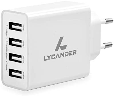 LYCANDER USB Wall Chargeur EU Spec with 4 Ports 5A/25W Adaptive Charging Technology (EU Plug) Fiche Technique et Prix au Maroc