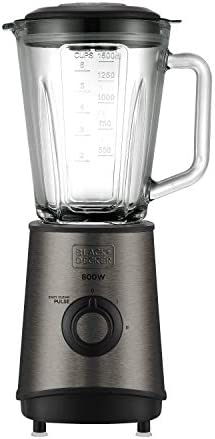 BLACK+DECKER BXJB800E - Blender mixeur 800W, bol en verre de 1.5L, 3 vitesses + Pulse, 4 lames en acier inoxydable, noir et inox anti-traces de doigts Fiche Technique et Prix au Maroc