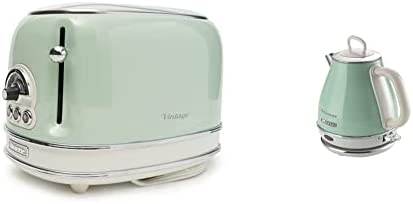Ariete Vintage 2868 Bouilloire électrique de design de 1 L en acier inoxydable, 1 litre, 1600 W, Vert & Vintage 155 Grille-Pain 2 Fentes, 810 Watts, 6 Niveaux de Grillage, Vert/Crème Fiche Technique et Prix au Maroc