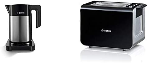 Bosch Electroménager TWK7203 Bouilloire électrique programmable, 2200 W, 1.7 liters, Noir/INOX & Bosch TAT8613 Grille-Pain 860 W Noir / Inox Fiche Technique et Prix au Maroc