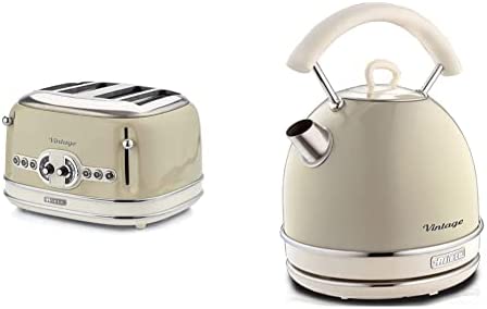 Ariete Vintage 156 Grille-pain 4 tranches, 1600 watts, 6 niveaux de grillage & Ariete Vintage 2877 Bouilloire Électrique design, 2000 W, 1,7 L, Beige Pastel Fiche Technique et Prix au Maroc
