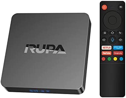 RUPA Android TV Box, IPTV Box 11.0 RAM 4GB ROM 32GB Amlogic S905Y4, Unterstützung 4K 3D BT5.0 Dual WiFi 2.4G/5G HDMI 100M Smart Media Box mit Sprachfernbedienung Fiche Technique et Prix au Maroc