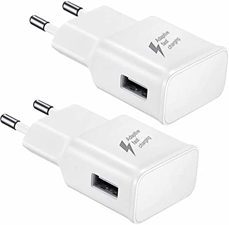 2 Pack Samneer USB Chargeur Compatible avec Samsung S20 FE, S10, S9, S8, S7, S7 Edge,S6, S4, S3,A6, A13, A52, A52S, A53,Note10, Note9, Note8, J8, J7, J6, J5, Tab S,S2 Rapide Chargeur Portable - Blanc Fiche Technique et Prix au Maroc