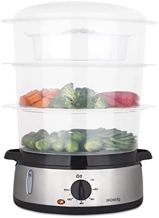 H.Koenig Cuiseur à vapeur électrique VAP10, Multifonctionel, 9L, programmable, Compact, professionnel, 3 paniers empilables amovibles pour oeufs/légumes/riz, 60 min Minuteur Fiche Technique et Prix au Maroc