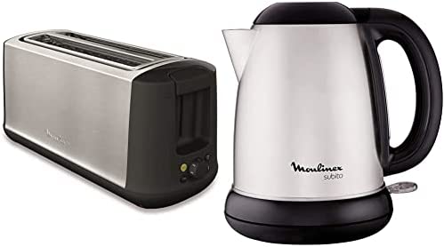 Moulinex Subito 4 Grille-pain, 2 longues fentes, 1700 W, Mode éco, Thermostat 7 positions, Centrage du pain LS342D10 & BY540D10 Bouilloire Électrique sans Fil Subito Inox Noir 1,7L 2400W Fiche Technique et Prix au Maroc