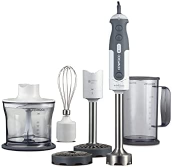 Kenwood Pied Mixeur HDP404WH, Pied Purée Métal 2 Grilles, Hachoir de 0,5 l, Fouet Ballon en Métal, Gobelet de 0,75 l, Système TriBlade, 800W, Plastique, Blanc Fiche Technique et Prix au Maroc