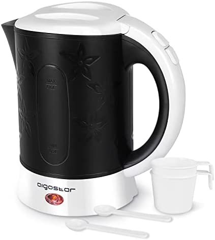Aigostar Cooltravel 30JQL – Bouilloire Compacte de 0,6 Litres et 650W. Mini Bouilloire et Sans BPA. Arrêt Automatique et Protection Contre L’ébullition à Vide. Deux Tasses et Deux Cuillères Incluses. Fiche Technique et Prix au Maroc