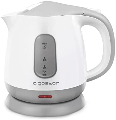 Aigostar Juliet 30HIO - Bouilloire électrique compacte d'une capacité de 1 litre, sans BPA et silencieuse. Couleur gris et blanc, puissance de 1100W et système de protection contre l'ébullition à sec Fiche Technique et Prix au Maroc