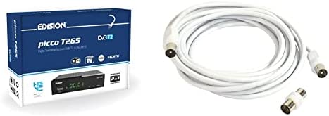 EDISION Picco T265, TNT Haute définition H265 HEVC, DVB-T2 Récepteur, WiFi Support, IR Télécommande 2en1 & GEFOM 27600 PROLONGATEUR TV 5M Male+Adaptateur 9,52MM, Blanc Fiche Technique et Prix au Maroc