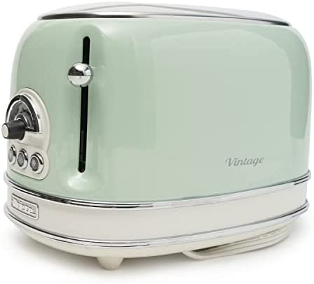 Ariete Vintage 155 Grille-Pain 2 Fentes, 810 Watts, 6 Niveaux de Grillage, en Acier Inoxydable Peint en Couleur Vert/Crème Fiche Technique et Prix au Maroc