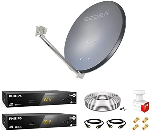 Kit Antenne Parabole Acier 85 cm 38,2 DB Anthracite + LNB Twin 0,1 DB Full HD 4K Ultra HD + 2 Décodeurs DSR 3031F FRANSAT + Câble coaxial 50m + 2 Câbles HDMI + 4 Fiches F Fiche Technique et Prix au Maroc