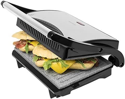 Cecotec électrique Rock’nGrill Panini Grill, plancha et Appareil à Sandwich avec revêtement en Pierre RockStone. 700 W et Surface de 23x14,5 cm et Espace Range-câbles Fiche Technique et Prix au Maroc