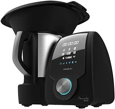 Cecotec Robot de Cuisine Multifonction Mambo 10070. Cuillère MamboMix exclusive, 30 Fonctions, Bol en acier inoxydable de 3,3 L, Vitesse zéro, Panier pour bouillir sur 4 niveaux, Livre de recettes Fiche Technique et Prix au Maroc
