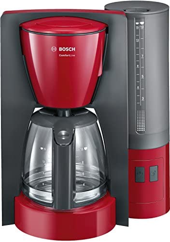 Bosch TKA6A044 Machine à Café Comfort Line, Verseuse en Verre 1200 W, 1,25 L, Rouge/Anthracite Fiche Technique et Prix au Maroc