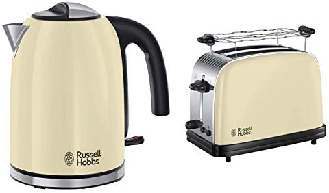 Russell Hobbs Bouilloire Familiale 1,7L, Ebullition Rapide, Filtre Anti-Calcaire Amovible Lavable - Crème & Russell Hobbs Toaster, Grille Pain Extra Large, Cuisson Rapide et Uniforme - Crème Fiche Technique et Prix au Maroc