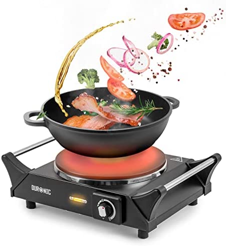 Duronic HP1 BK Réchaud électrique de camping 1500W - Table de cuisson portable en acier avec 1 plaque électrique en fonte - Poignées de transport - Température réglable - Table de cuisson extérieure Fiche Technique et Prix au Maroc