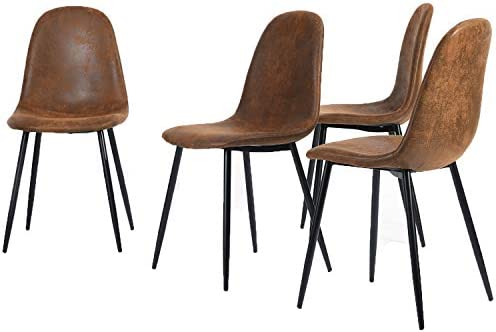 Homy Casa - Lot de 4 chaises - Style vintage et design scandinave - En faux daim - Idéales pour cuisine - Marron Fiche Technique et Prix au Maroc