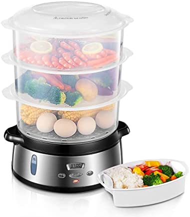 FOHERE Cuiseur Vapeur Electrique 9 L avec Programmable Minuteur, 3 Bols Empilables Amovibles pour Cuisson œufs, Légumes, Riz et Fruits de Mer, Sans BPA, 800W Fiche Technique et Prix au Maroc