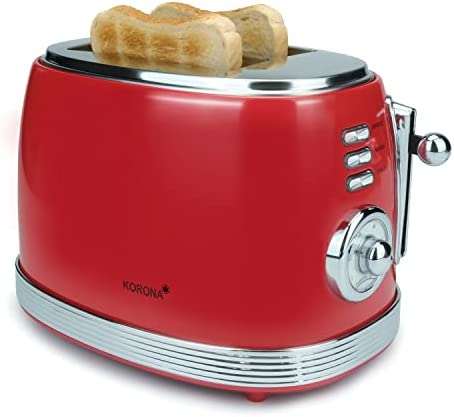 Korona 21668 Grille-pain rétro - 2 tranches de pain - Affichage rétro du degré de grillage - Rouge - Grille réchauffe-viennoiseries - Tiroir ramasse-miettes Fiche Technique et Prix au Maroc