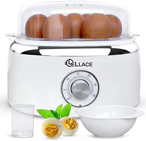 LELLACE Cuiseur à oeufs électrique, 400 W avec minuterie et alarme pour faire 1 à 7 oeufs durs, mollets ou bouillis. Bouilloire avec bol d'oeufs pochés Fiche Technique et Prix au Maroc