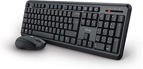 Trust Ymo Pack Clavier et Souris sans Fil - AZERTY Français, Résistant aux Éclaboussures, Set Silencieux, Récepteur USB Unique, 13 Touches de Raccourcis, PC/Portable/Ordinateur, Windows/MacOS - Noir Fiche Technique et Prix au Maroc