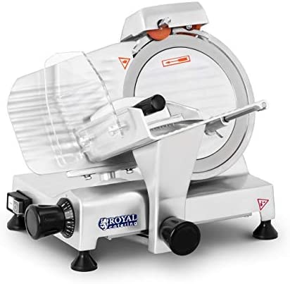 Royal Catering Trancheuse À Jambon Saucisson Multi-Usage Universelle RCAM-220PRO (Lame ø 220 mm, Puiss. 120 W, Tranches 0-12 mm, Vitesse 300 tr/min, Affûteur Intégré, Boîtier Aluminium Poli Anodisé) Fiche Technique et Prix au Maroc