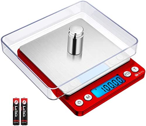 Brifit Balance de Précision, 500g/0.01g, Balance de Cuisine, Balance de Précision Cuisine avec Fonction Tare et Compte, Écran LCD Rétroéclairé, 100g de Poids D'étalonnage (Acier Inoxydable&Rouge) Fiche Technique et Prix au Maroc