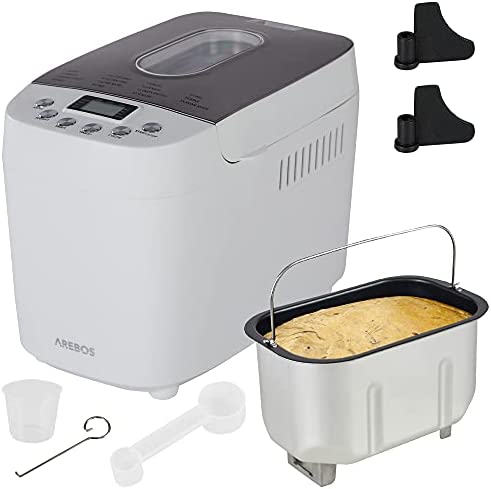 Arebos Machine à pain 1500 g | avec 15 programmes | 2 crochets de pétrissage | Minuteur | Écran LCD | 3 niveaux de brunissage et tailles de pain | 850 W | Blanc Fiche Technique et Prix au Maroc