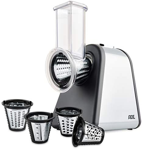 ADE Râpe de cuisine électrique max. 500 W, Râpe à fromage, à tambour, coupe-légumes, 4 accessoires, Boîtier en acier inoxydable | KA1802 Fiche Technique et Prix au Maroc