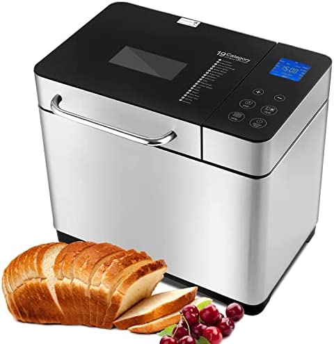 Machine à pain avec 19 programmes prédéfinis en acier inoxydable, 15 Heures Prédéfinies, 710W machine à pain et gâteaux, capacité 500g-1000g Fiche Technique et Prix au Maroc