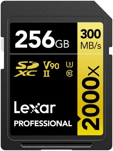 Lexar Professional 2000x Carte SD 256 Go, Carte mémoire SDXC UHS-II sans Lecteur, Jusqu'à 300 Mo/s en Lecture, pour DSLR, caméras vidéo en qualité cinéma (LSD2000256G-BNNNG) Fiche Technique et Prix au Maroc