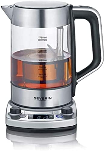 SEVERIN Bouilloire Eau & Thé en Verre Programmable, 1,7L, 3 000W, Levée Automatique du Filtre, Minuterie, Affichage LED, WK 3422 Fiche Technique et Prix au Maroc