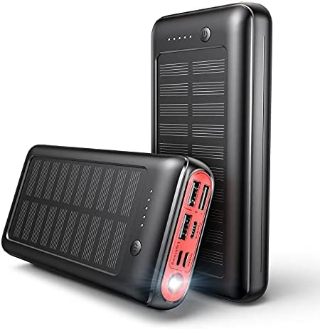 JIGA Batterie Externe Solaire 30000mAh, Batterie Chargeur Portable avec 4 Ports Sortie et 4 Entrées, Universel USB C Power Bank avec Lampe de Poche pour iPhone, Samsung, iPad etc Fiche Technique et Prix au Maroc