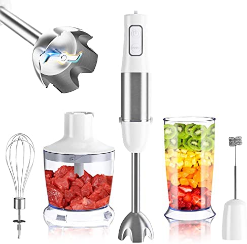 Mixeur Plongeant, 5 en 1 Mixeur Multifonction, Mixeur Plongeant sans Fil en Acier Inoxydable 500W avec Hachoir 500 ml, Tasse 600 ml, Fouet, Batteur à Main, 6 Vitesses, sans BPA Fiche Technique et Prix au Maroc