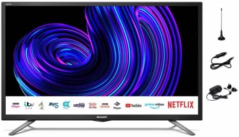 Sharp 1T-C24EE2KF2UBM Smart 24" LED TV, Convient aux camions, Caravane, Camping-Cars et Bateaux, 12/24 V, Freeview Play, Freeview HD, HD Satellite, Saorview, Netflix, Prime, HDMI, Netz & 12V Inclus Fiche Technique et Prix au Maroc