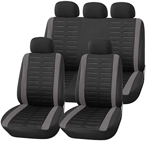 upgrade4cars Housse de Siege Voiture Universelle Noir Gris | Ensemble de Housses Siège Auto Universel | Couvre Sieges pour Avant et Arrière | Accessoires Interieur Gadget Fiche Technique et Prix au Maroc