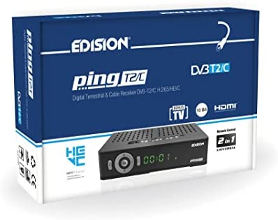 EDISION PING T2/C Récepteur Terrestre TNT & par Câble DVB-T2/C H.265/HEVC Haute définition PVR 2xUSB, HDMI, SCART, LAN, Capteur IR, RS232, Prend en Charge USB WiFi, IR Télécommande Universelle 2en1 Fiche Technique et Prix au Maroc