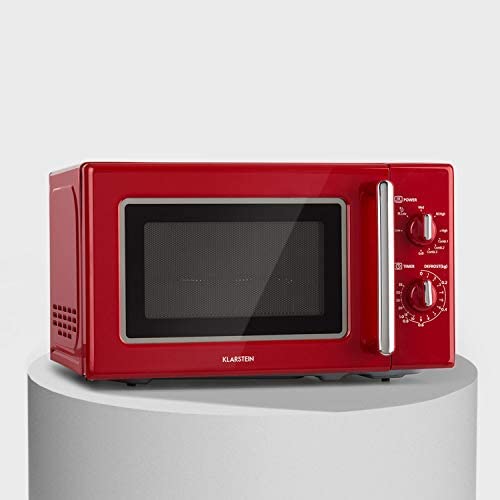 Klarstein Caroline - Four micro-ondes, 20L, 700/1000 W, Ø25,6cm, 5 niveaux de puissance, 3 fonctions combinées, Intérieur et boîtier en inox, Look rétro, rouge Fiche Technique et Prix au Maroc