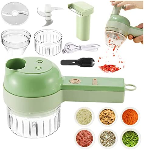 4 en 1 Ensemble de Trancheuse à Légumes Électrique, Outil Coupe Légumes, Légumes en Spiraliseur Portable, Coupe-Fruits Multifonctions avec Récipient et Brosse de Nettoyage, Chargement USB Fiche Technique et Prix au Maroc