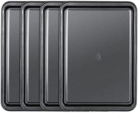 STARVAST Lot de 4 Plaque Pâtisserie Antiadhésif Four, 37×26×2CM Plaque Four Rectangulaire en Acier au Carbone - Plat Four Pour la Cuisson de Pâtisseries, Pain, Biscuits - Sans PFOA - Noir Fiche Technique et Prix au Maroc