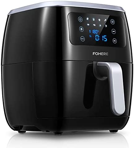 FOHERE Friteuse Sans Huile, Friteuse Air Chaud 6L, Technologie de L'air Rapide, Friteuse Electrique Sans Huile avec 8 Programmes, Minuterie Température Réglable, Pas de Bruit, 1800w, Noir, sans BPA Fiche Technique et Prix au Maroc