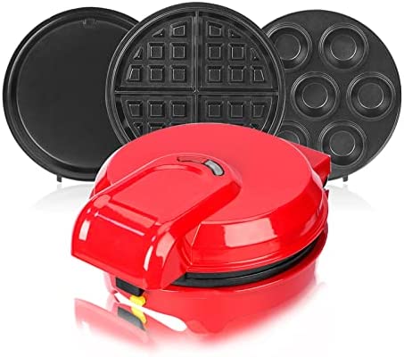 Appareil à Croque Monsieur 3 En 1, Plaques Amovibles, Gaufrier Machine à Gaufre, Pizza, Tarte Aux Oeufs, Revêtement Antiadhésif, Multifonction Plaque De Cuisson électrique (Rouge) Fiche Technique et Prix au Maroc