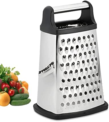VBOK IGFE Râpe 4 côtés en acier inoxydable - Râpe de cuisine pour râper grossièrement et fine, pour fruits, légumes, carottes, fromage, passe au lave-vaisselle. Fiche Technique et Prix au Maroc